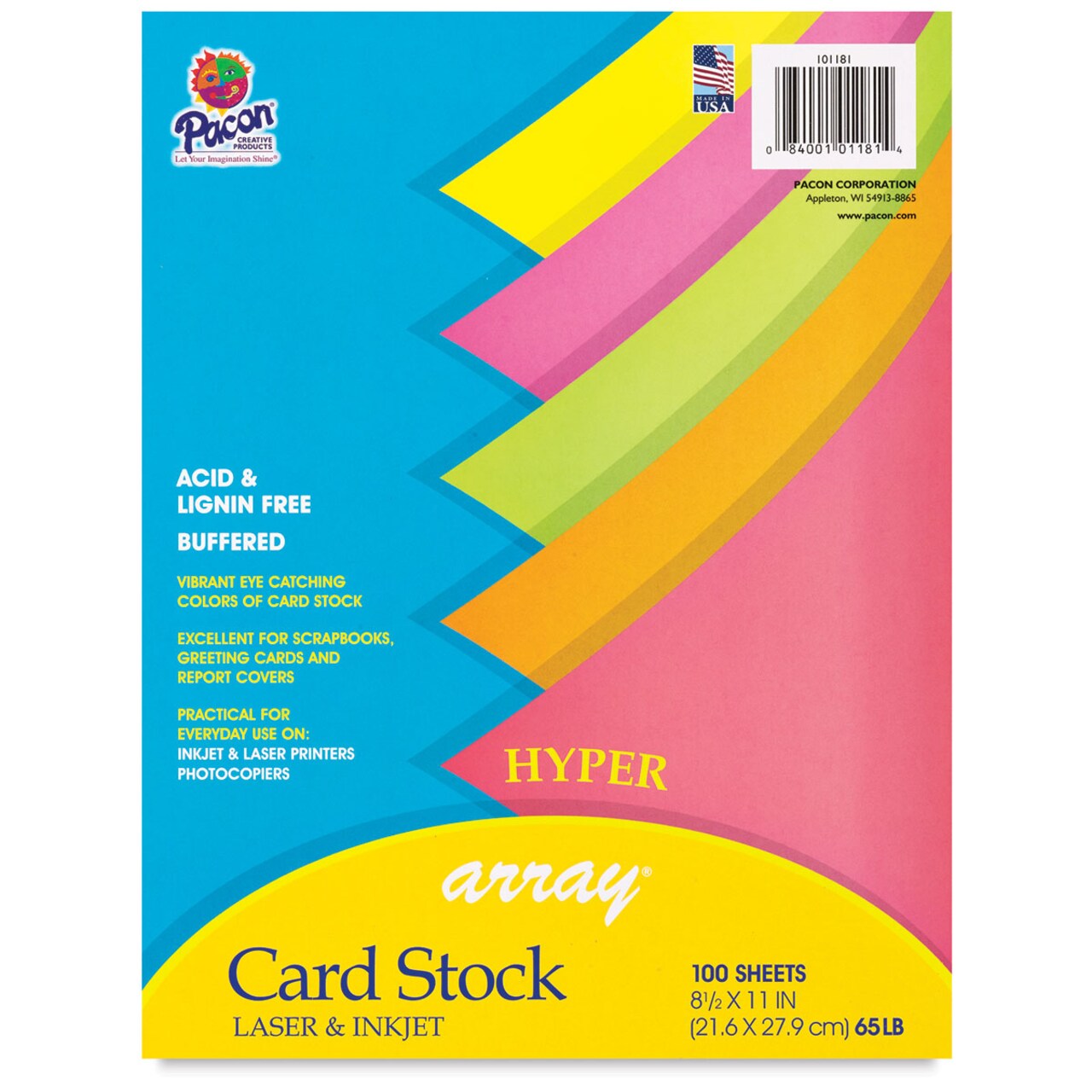 Pacon Card Stock - Hyper Colors, 8-1/2" x 11", Pkg of 100